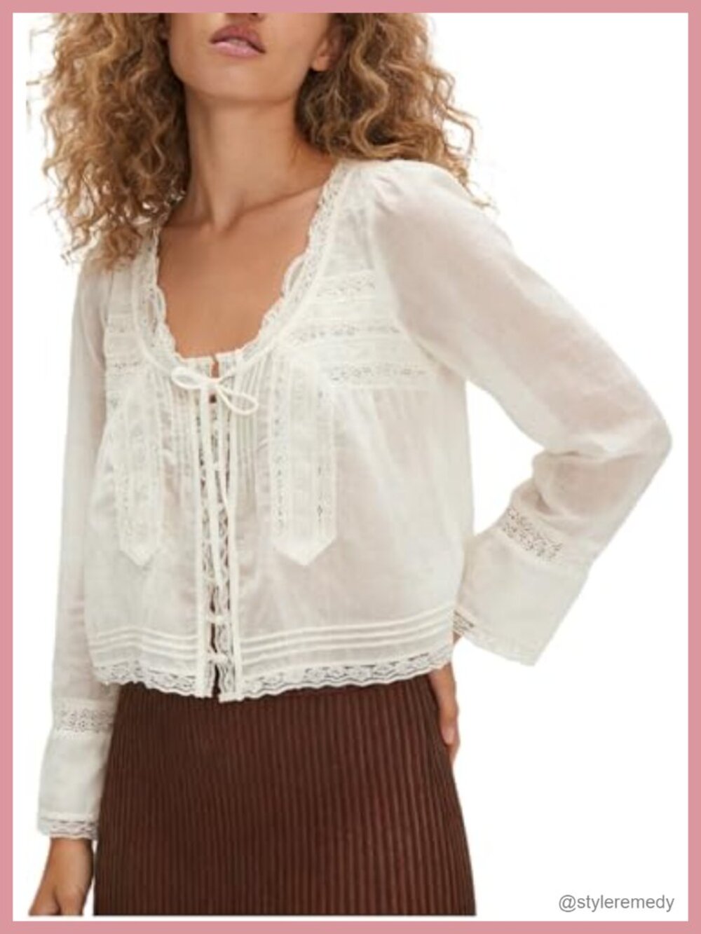 Sheer Tie Front Peplum Blouse Long Sleeve Chiffon Lace Beach Cover Up Boho Top